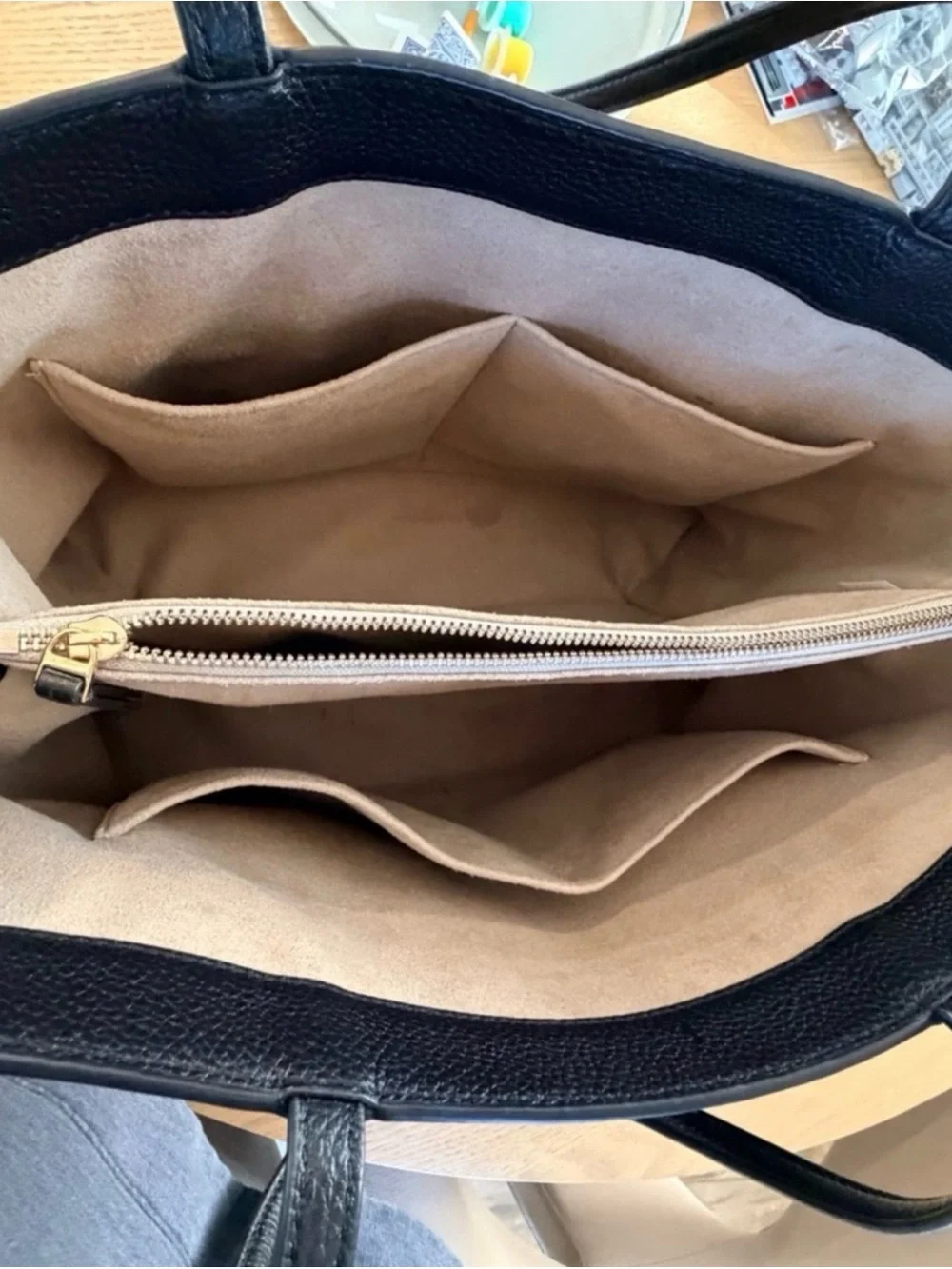 Tory Burch Black Pebbled Leather Tote with Gold Logo